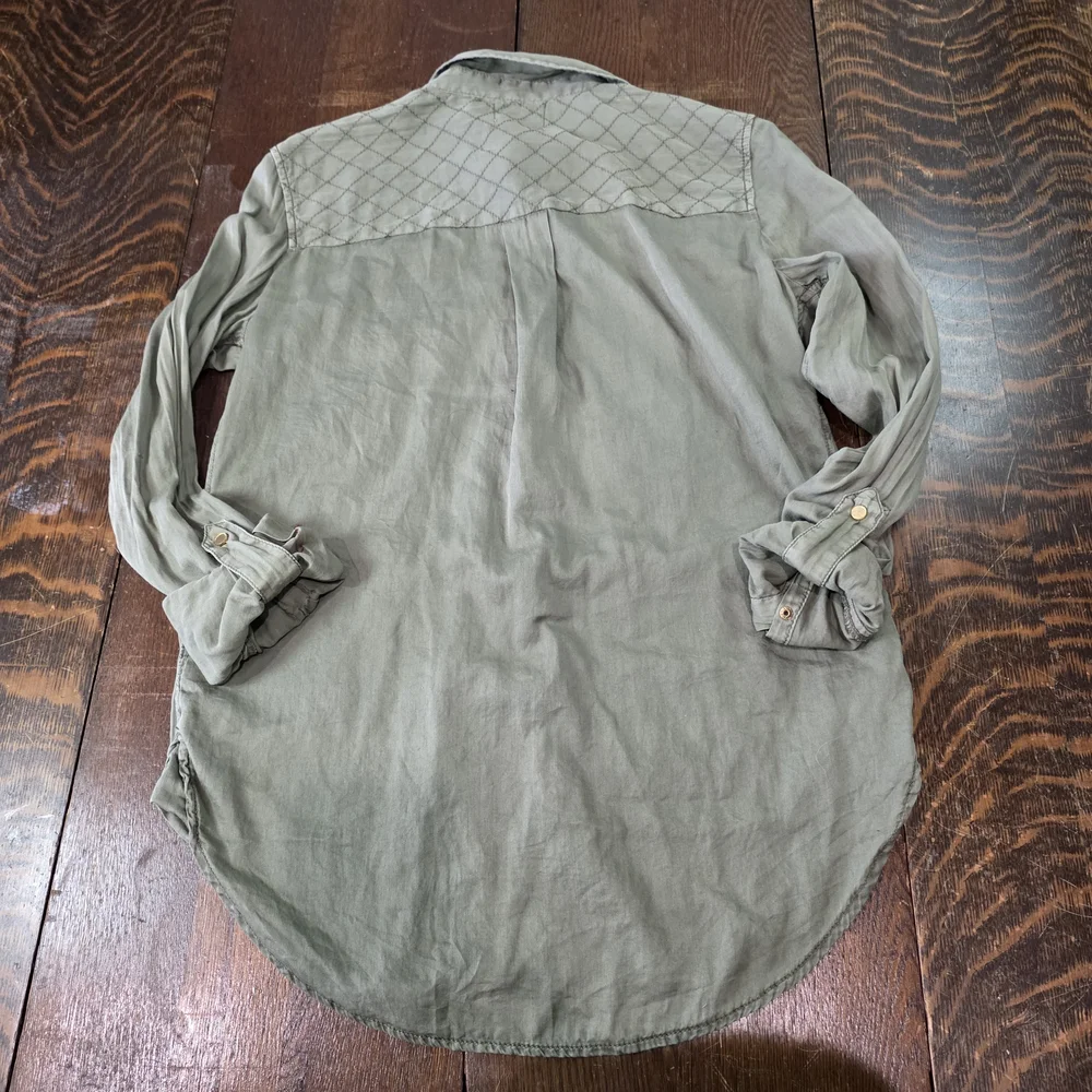 Mauve by Anthropology long-sleeve button-up utility shirt olive green sz 2 - Picture 5 of 10